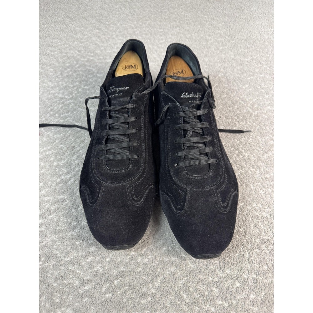 Salvatore Ferragamo Shoes Mens Size 12 Black Suede Lace Up Casual Italy Sneakers - Picture 2 of 10